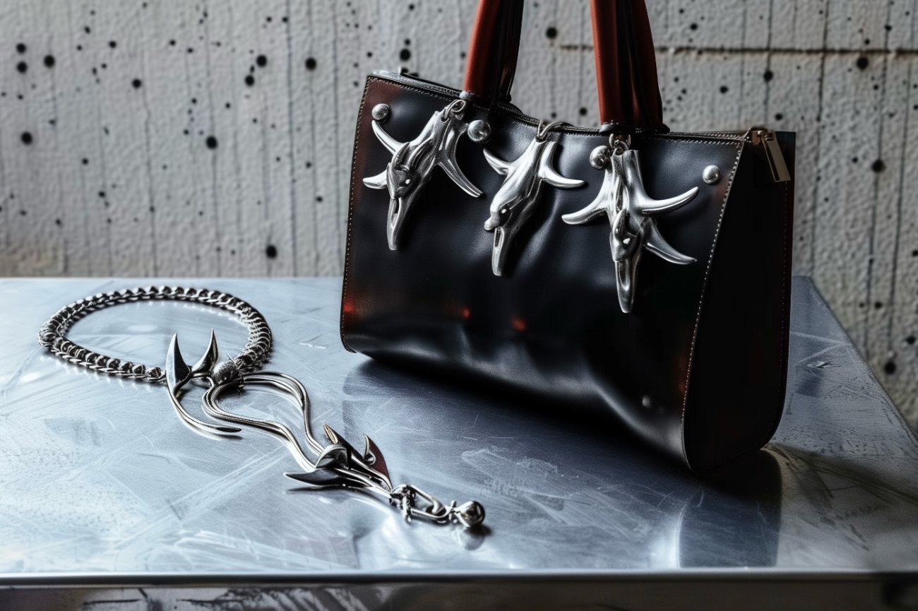 Black bag with silver bull hardware