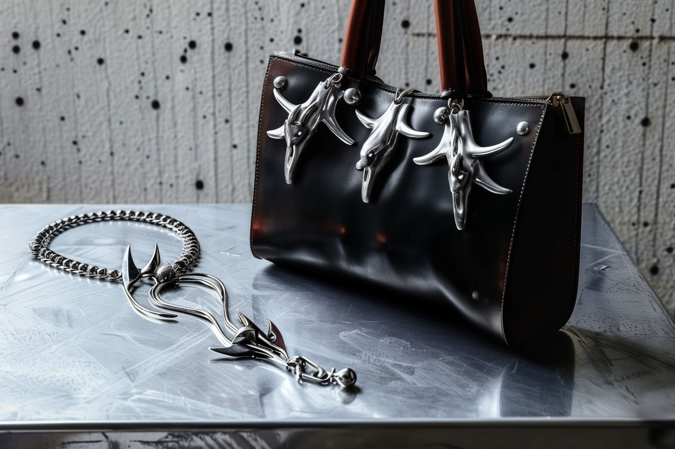 Black bag with silver bull hardware