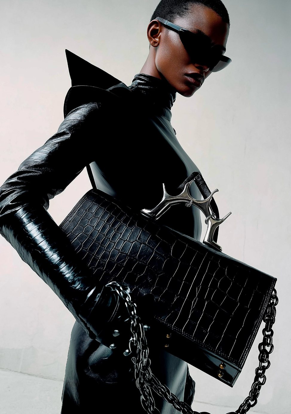 Model with croc bag