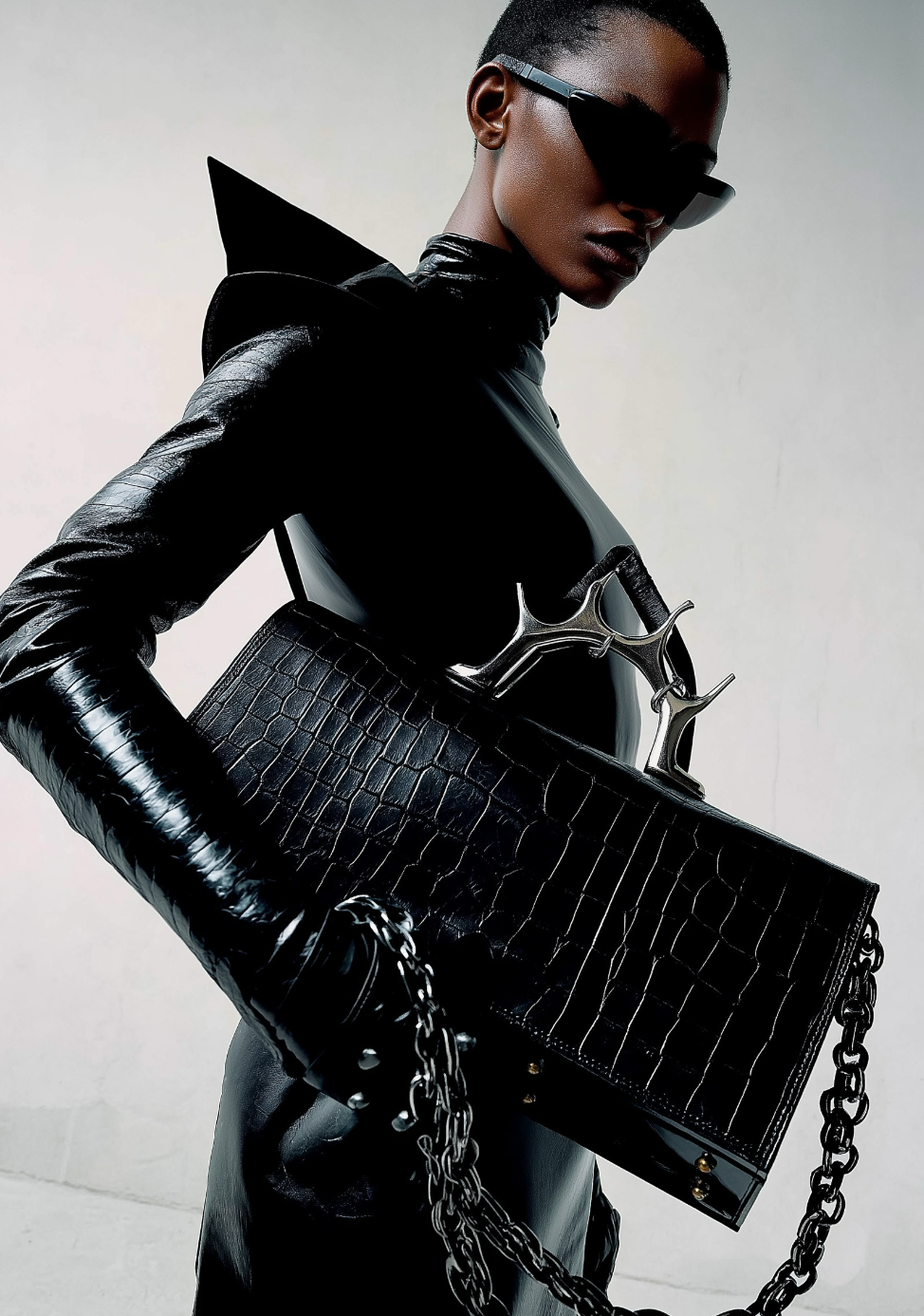Model with croc bag